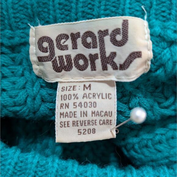 Vtg Gerard Works Sweater Women Medium Green Cable Knit Chunky Retro - Picture 6 of 7